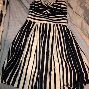 Blue and White Striped Cocktail length Dress